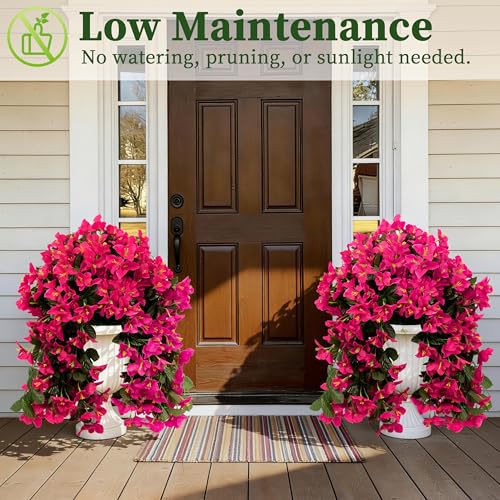 Artificial Bougainvillea Hanging Flowers Plants - 2 PCS faux Bougainvillea artificial flowers with Long Trailing Vines for Outdoor Decoration, Perfect for Porch, Garden, Urn Patio Balcony (Rose Red) - color: Rose Red