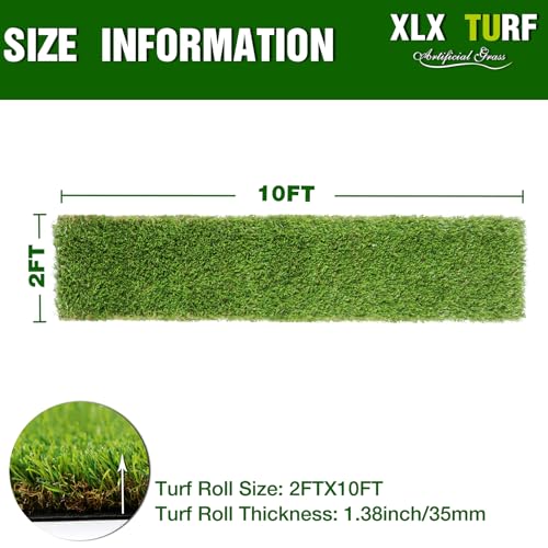 XLX TURF Artificial Grass Runner Rug - 2FT X 10FT Thick & Realistic Outdoor Fake Grass Carpet for Balcony Patio - Pets Friendly Turf Mat for Dogs Potty with Drainage, 1.38" Pile Height - size: 2FT X 10FT 35mm
