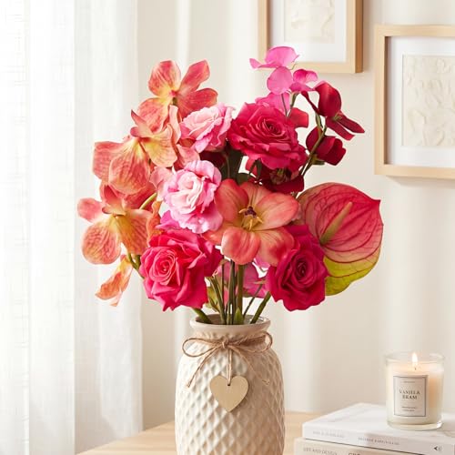 CEWOR Artificial Flowers Fake Flowers for Vase Silk Faux Flowers for Wedding Bouquets Flower Arrangements Floral Table Centerpieces Home Kitchen Garden Party Décor (Pink) - color: Pink