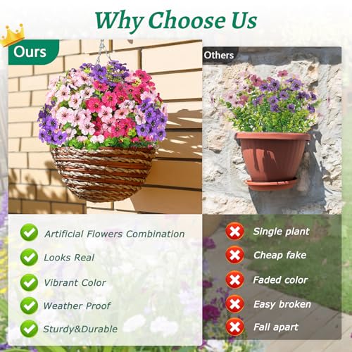 Elyum Artificial Flowers for Outdoors, 18 Bundles Artificial Plants & Flowers Outdoor, UV Resistant Faux Flowers Outdoor Fake Flowers for Outside Porch Window Box Decoration(Mixed Color) - color: Mixed Color, size: 18 Pack
