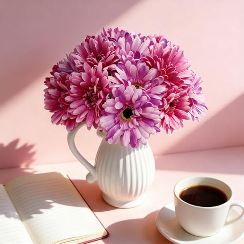 16Pcs Hot Pink & Purple Artificial Flowers Gerbera Daisy Bulk,Lifelike Faux Daisy for Wedding Bouquet Table Centerpiece Home Decor - color: Fuchsia