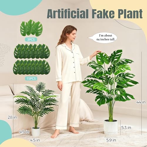Der Rose 44" Tall Fake Monstera Tree Artificial Faux Plant for Home Living Room Porch Balcony Indoor Outdoor Decor - size: 44"White