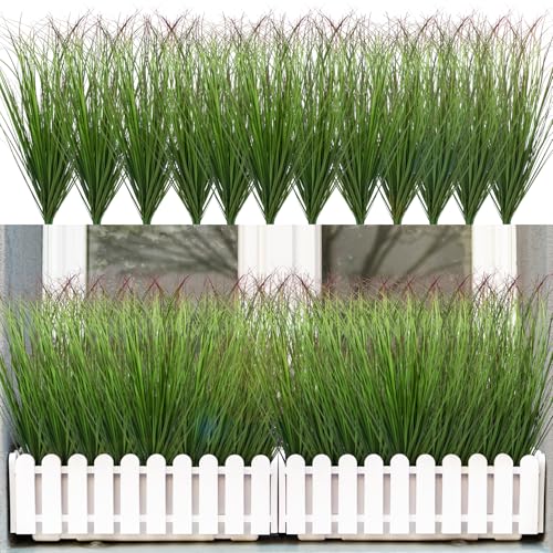 36Pcs Artificial Grass Plants Outdoor Faux Shrubs Wheat Grass Green Onion Grass Artificial Greenery Tall Stems for Indoor Outdoor Office Home Decor（Green Red Tail） - color: Green Red Tail, size: 36Pcs