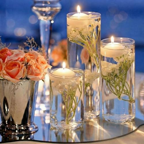 Conelist 36 Pcs Floating Candles and Floating Flowers for Centerpieces Wedding Baby's Breath Vase Filler Artificial Flowers Decoration for Party Home Wedding Table Centerpieces Party Decoration
