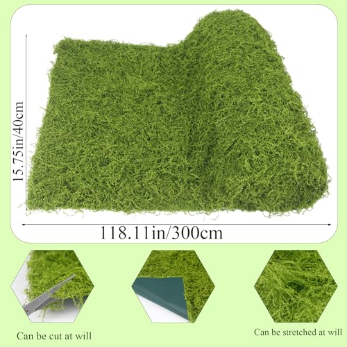 Fake Moss Rolls for Crafts Table Runner Party Centerpieces Decoration 16" x 118" Artificial Moss for Plants Indoor Green Faux Grass for Planters DIY Fairy Garden Floral Wedding 40 x 300cm - color: Green, 16 X 118 Inch/40x300cm