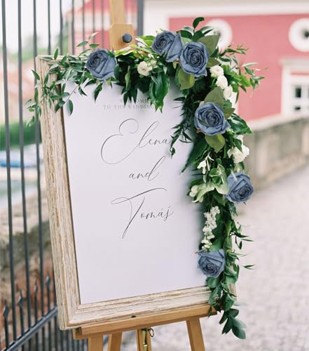 12Pcs Dusty Blue Roses Artificial Flowers 20" Vintage Silk Fake Roses for Vases Realistic Faux Roses Bouquet for Wedding Table Centerpieces Home Decorations DIY Party Arrangements (Dusty Blue) - color: Dusty Blue
