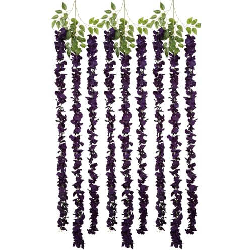 IPOPU Dark Purple Wisteria Hanging Flowers Garland 6.4FT Wisteria Garland Hanging Flowers for Decoration for Wedding Arch, Backdrop, Garden Party Decor, 3 PCS (Dark Purple) - color: Dark Purple