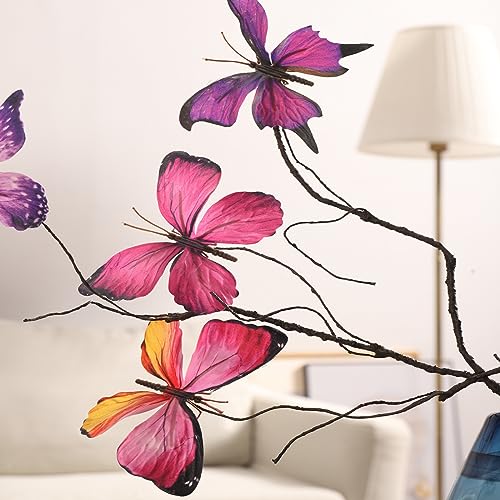 Artificial Butterfly, Silk Butterflys, Butterflies for Crafts for Floral Arrangements, 3D Butterfly Stakes Decor, Patio Plant Pot, Flower Bed Home Decor - color: Purple Series-1 Branch