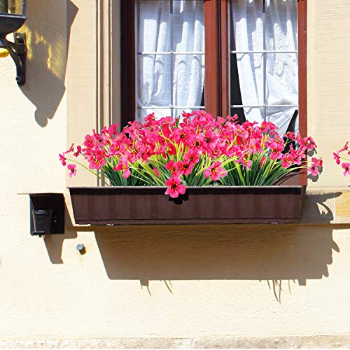 JEMONG 30 Bundles Artificial Flowers Outdoor UV Resistant Fake Flowers No Fade Faux Plastic Plants Garden Porch Window Box Decorating(Rose red) - color: Rose Red, size: 30Bundles