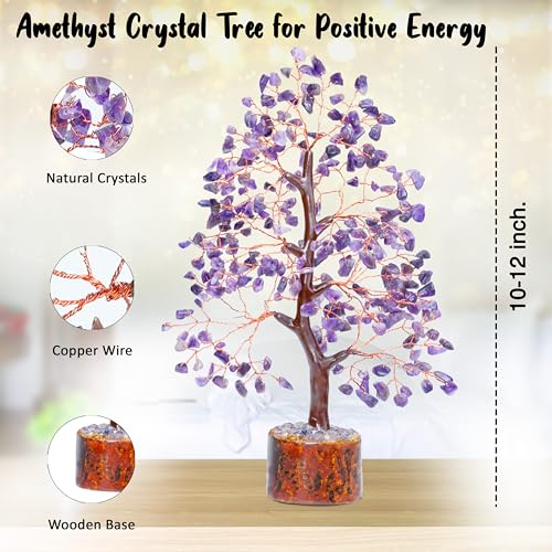 Crocon® Amethyst Crystals Tree, Birthday Gifts for Women & Men, Purple House Decor for Shelf Healing Crystals, Spiritual Gift Purple Decor, House Warming Gifts New Home, Birthday Gift for Mom Sister - color: Bg Amethyst (Copper Wire)