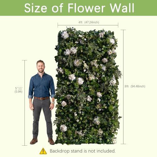rosemorning 4x8FT Green Artificial Flower Wall Backdrop,5D Silk Flower Wall Panel for Wedding Party Birthday Baby Shower Photo Booth Decor Easy to Install Reusable - color: Sandelwood-Green, size: 4Ft*8Ft