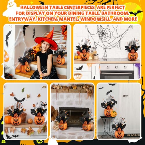 Giegxin 2 Pack Halloween Table Centerpieces Decorations 14'' x 10'' Artificial Flowers Pumpkin with Berries Jack O Lantern Tabletop for Home Kitchen Indoor Outdoor Haunted Party Holiday - style: Orange Pumpkin