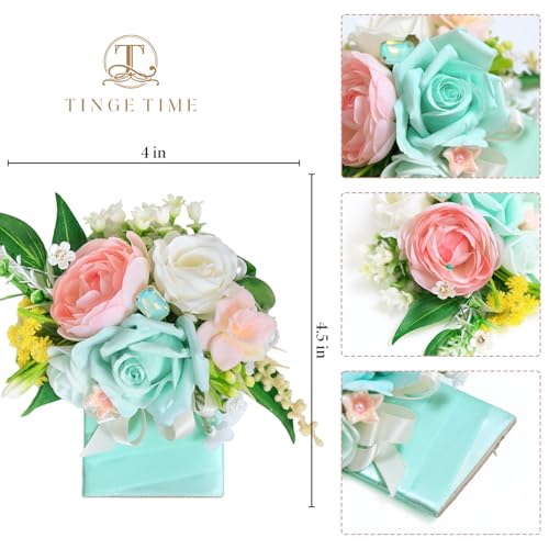 TINGE TIME Luxury Groom Boutonniere for Wedding, 1 PCS Pocket Boutonniere for Men, Artificial Corsage for Wedding, Prom, Homecoming, Anniversary, Graduation, Christmas Dinner (MintGreen&Pink) - color: Mint Green & Pink