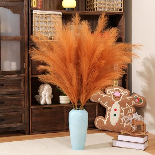 Premium Faux Golden Apricot Pampas Grass – 43.3" Tall Fluffy Warm Decor, 8pcs 18-Branch One-Piece Stems No Assembly, Luxury Silk-Feel Feather Flowers for Boho Modern Decor , Honey Apricot 8 Stems110cm - color: Artificial - Almond, size: 8pcs 43.3"(110cm)