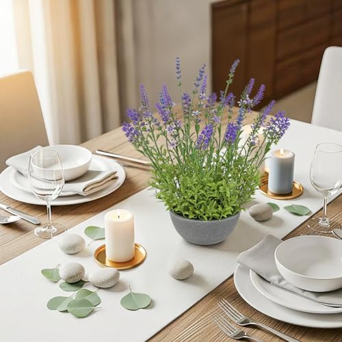 Oairse Artificial Lavender Flowers with Cement Pot - 12.9" Fake Lavender Flower Rustic Arrangement Purple Potted Faux Plants for Indoor Farmhouse Table Centerpieces Office Home Decor - color: Purple