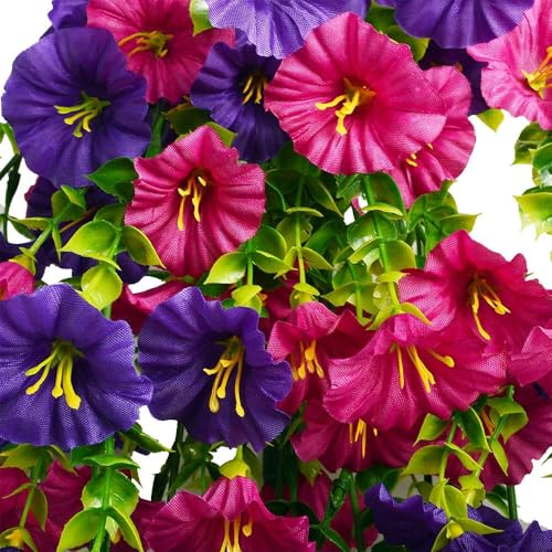 2pcs Outdoor Artificial Morning Glory Hanging Flowers for Outdoors Garden, Patio, Balcony, Farmhouse Decor - Valentine’s Day, Christmas, Easter, Thanksgiving, Halloween