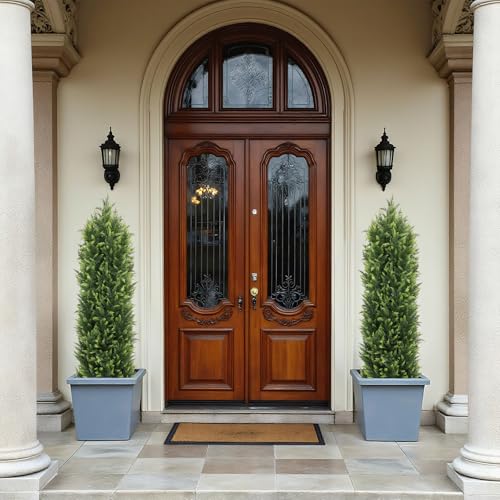 THE BLOOM TIMES 5FT Tall Artificial Cedar Topiary Trees Set of 2, UV Resistant Large Faux Cypress Evergreen Plants for Outdoor Planters, Realistic Fake Bushes & Shrubs for Front Porch Decor - color: Lush Cypress Trees, size: 5 Foot