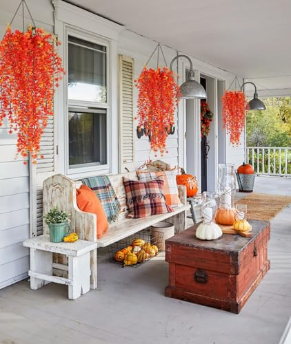 RECUTMS Artificial Hanging Plants Fall Faux Eucalyptus Leaf Fake Hanging Plants Fall Hanging Vines Artificial Flowers Faux Autumn Plants for Thanksgiving Indoor Outdoor House Wedding Party(Gold) - color: Gold, size: Hanging Plants
