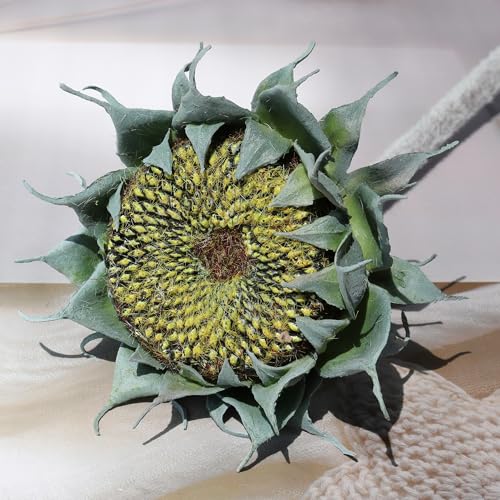 Htmeing 3PCS Artificial Sunflower Stems Faux Decor Flowers for Home Wedding Farmhouse Rustic Floral Arrangements Fake Flowers for Indoor Outdoor Display (Green) - color: Green