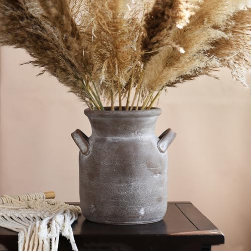 Quoowiit Ceramic Rustic Farmhouse Vase, Distressed Decorative Flower Vases for Home Decor, Ideal Shelf Decor, Brown Boho Vase for Living Room Bedroom Kitchen Office Decor Centerpiece Table Decorations - color: 8 Inch-brown