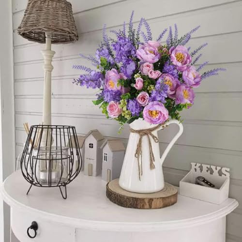 HUAESIN Artificial Flowers Silk Rose Peony Bouquets Purple Flowers Artificial Bouquet Silk Flower Arrangements for Home Table Centerpieces Wedding Indoor Outdoor Decorations - color: Purple