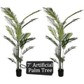 2-Pack Real Touch Faux Olive Tree with 1390 Leaves & 86 Olives, Indoor Potted Fake Plants, Nearly Natural Artificial Plants for Mediterranean Home Decor (Green, 7Ft-Palm Tree) - size: 7Ft-Palm Tree