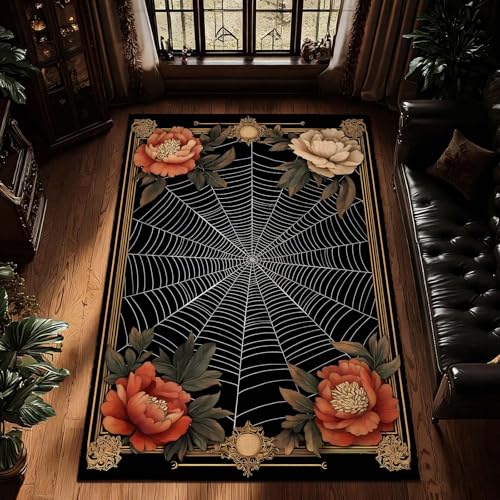 Goth Spider Web Rug, Spider Web Area Rug, Vintage Floral Spiders Rugs, Spiderweb Carpet for Living Room, Bedroom, Office, Halloween Home Decor & Gifts (9' x 13' (Rectangular)) - color: Multi 2, size: 9' x 13' (Rectangular)