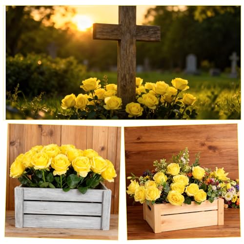32 Pcs Yellow Artificial Flowers Roses Fake, Silk Flowers with Stems for DIY Wedding Gothic Bridal Shower Centerpieces Arrangements Tables Decorations - color: Yellow