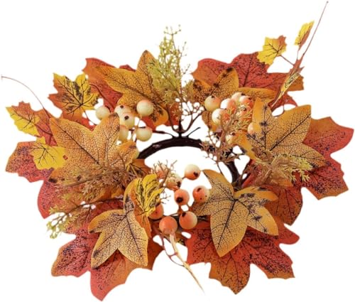 Fall Candle Rings Wreaths Thanksgiving Candle Ring Holder Artificial Maple Leaf Candle Garland Mini Flower Candleholder Wreaths for Thanksgiving Table Decorations Centerpieces