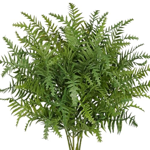 Hollyone 8pcs Fake Fern Stems Bush for Outdoors Indoors 19.6" Boston Ferns Artificial Plants Greenery Stems Faux Shrubs Plant for Garden Farmhouse Front Porch Table Window Box Home Decorations - color: Style #1
