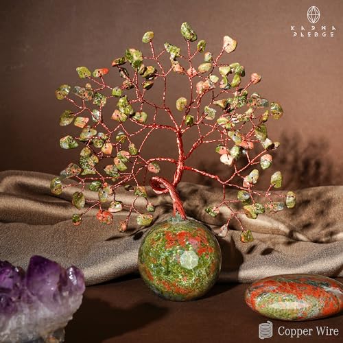 Crystal Tree of Life Birthday Gifts for Women, Handmade Home Decor, Office, Room Decoration, Unakite Healing Crystal Chakra Tree for Money, Positivity, Reiki, Good Luck Gifts for Her, Mom & Dad - color: Ball Base Unakite Crystal Tree