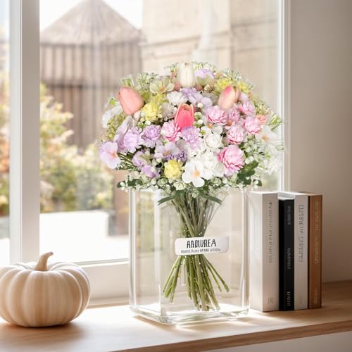 Florielle Artificial Hydrangea Bouquet Fake Silk Flower with Faux Tulips Baby's Breath for Spring Summer Wedding Centerpieces Home Decor Party Table Floral Arrangements (Multi Color) - color: Multi Color