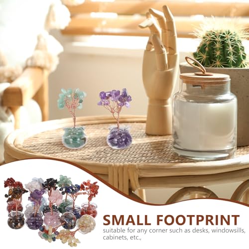 12Pcs Mini Crystal Money Tree Set for Desk Feng Shui Ornament with Crystal Stones Chinese Wealth Tree Desktop Decor for Home Office New Year Gift