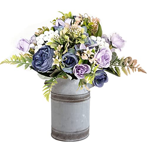 Wedding Bouquets for Bride Bridal Bouquets Artificial Peony Rose Berry Flowers Bouquet for Wedding Gifts Home Decoration (Purple and Blue) - color: Purple and Blue