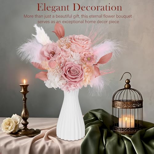 Preserved Bouquet of Flowers - Real Roses & Flowers for Delivery, Long-Lasting Dusty Pink Forever Camellia Flowers, Mothers Day Gifts for Mom Grandma Wife, Anniversary Birthday Gifts for Women - color: Dusty Pink