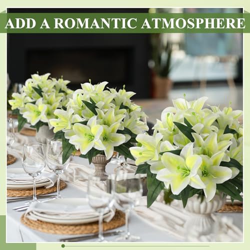 Giegxin 8 Pcs Artificial Tiger Lily Bouquets, Silk Faux Easter Lilies with 7 Heads, Realistic Spring Flowers for Wedding Centerpieces, Home Vase Decor, Party & Event Arrangements (Yellow) - color: Yellow