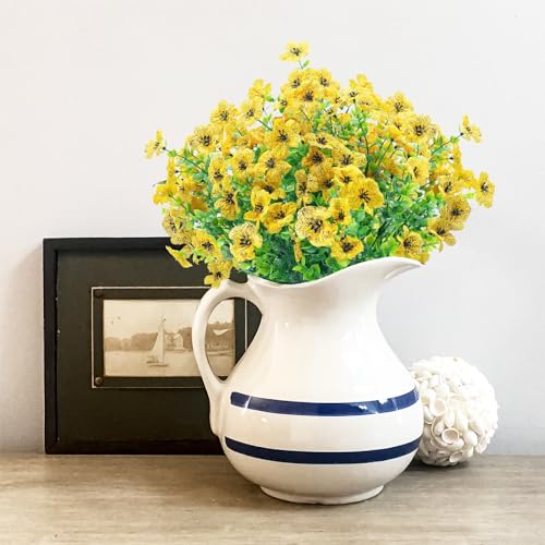 Outdoor Artificial Fake Flowers,8 Bundles UV Resistant Faux Flower No Fade Outdoor Plastic Flowers Plants for Garden Patio Porch Home Wedding Farmhouse Decor(Yellow) - color: Yellow, size: 8 Bundles