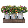 Table Centerpiece Decoration Artificial Flower Set with 3 Fake Milan Bouquet and Wood Tray for Desk Home Bathroom Office Décor - style: Milan Bouquet