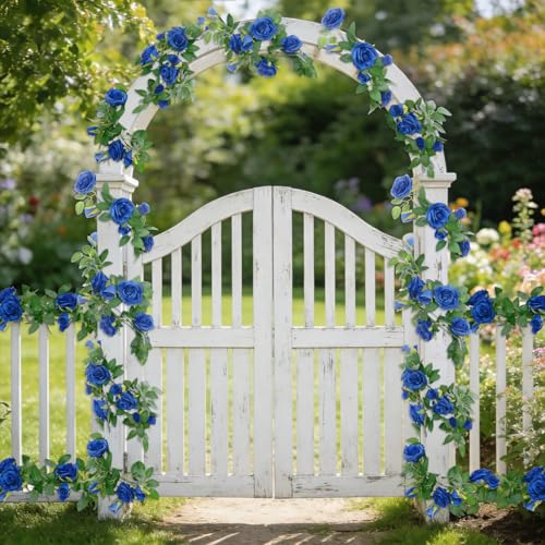 U'Artlines 5 Pack Artificial Royal Blue Rose Vines Floral Garlands Total 32.5 Ft Fake Vine Silk Flower Garland for Indoor Outdoor Home Wedding Arch Garden Wall Decoration - color: Royal Blue, size: Set of 5