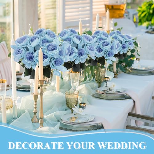 Yunsailing 8 Pack Artificial Peony Flowers Faux Silk Hydrangea Bouquet Wedding Home Table Decor Reusable Bouquet of Rose Flower for Birthday Wedding(Blue) - color: Blue, style: Peony