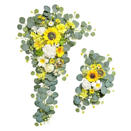Odouzy Wedding Arch Flowers Kit,Artificial Flower Arch Decor,2pcs Artificial Flower Arrangement for Wedding Decor Reception Backdrop Floral Decorations (Yellow&Sunflower) - color: Yellow&sunflower