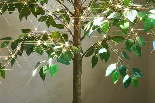 LITBLOOM Lighted Ficus Tree 6FT 264 LED Fairy Lights, Artificial Greenery Tree with Lights for Home Fireplace Living Room Decoration Inside - size: 6ft