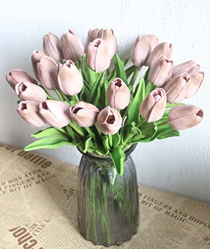 Artificial Flowers 10 Heads Mini Real Touch Artificial Tulip for Home Wedding Party Centerpiece Decoration (Coffe) - color: Coffe