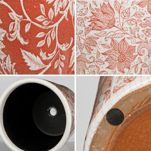 Set of 2 Ceramic Pink Orange Plant Pots with Drainage Hole and Saucers, Vintage Farmhouse Accent Planters for Indoor Plants, Round Flower Pots Rustic Succulent Pot Terracotta Tubs 5.7/4.7 Inch - color: Terracotta White