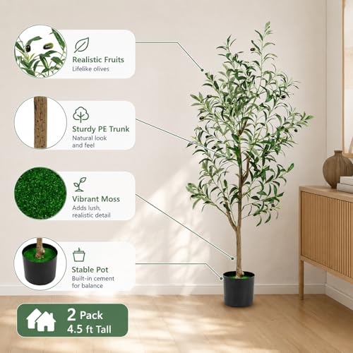 2 Pack 4.5FT Artificial Olive Tree with Lifelike Fruits for Indoor Outdoor Décor - size: 4.5ft-2pack
