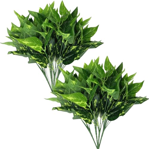 Artificial Scindapsus Aureus Plants Decor 8 Pack, Fake Plant Plastic Realistic Green Leaves Shrubs Faux Grass Bushes Greenery Indoor Outdoor Home Garden Verandah Office Table Arrangements Decorations - color: Scindapsus - 8 Pack
