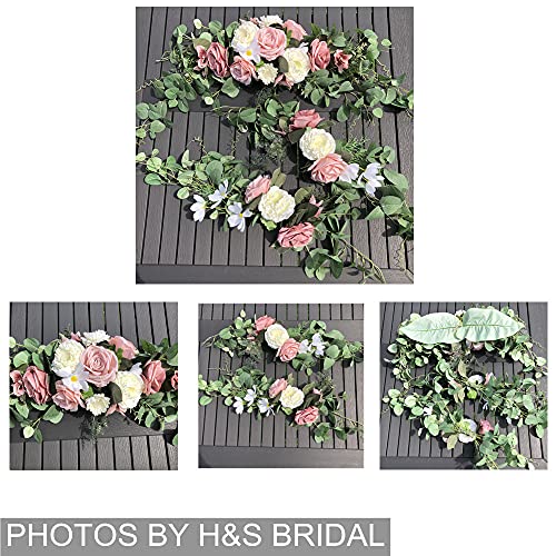 Wedding Arch Flowers,3Pcs Set White Rose Decorative Floral Swags, Artificial Greenery Eucalyptus Leaves Flower For Sheer Drapes, Wedding Chair, Arbor, Wedding Ceremony and Reception Arrangement - color: Dusty Pink