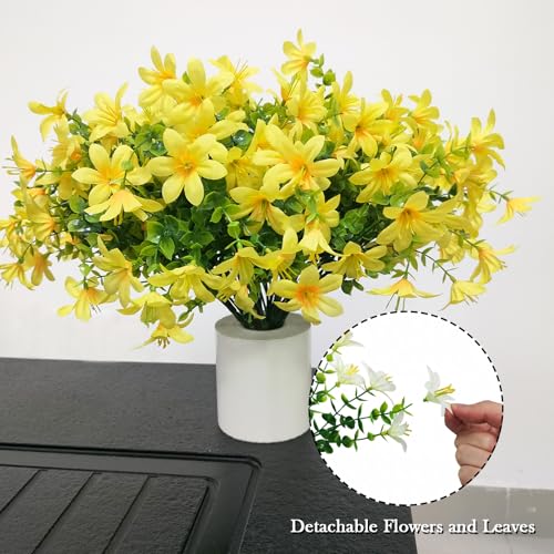 8pcs Artificial Lily Silk Flowers, Faux Flower Bouquet Plants for Wedding Home Party Indoor Table Hotel Office Vases Floral Arrangements Outdoor Garden Decor, Yellow - color: Yellow