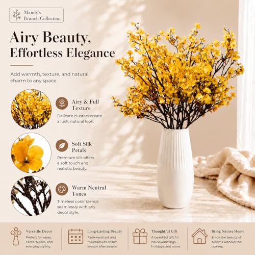 Mandy's 6 Bundles Artificial Dark Yellow Baby’s Breath Flowers | 18.5 Inch Silk Gypsophila European Style Modern Home Decor Centerpiece Neutral Wedding Flower Arrangements - color: Dark Yellow
