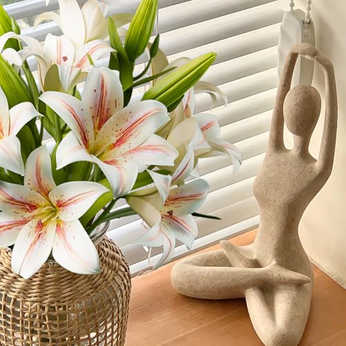 18 Artificial Lily Flowers with 12 Heads Fully Bloomed Lilies and 6 Buds, Short Stem Tiger Lily Fake Flowers for Wedding Bouquet Home Party Hotel Office Floral Arrangements (Champagne Gold) - color: Champange God